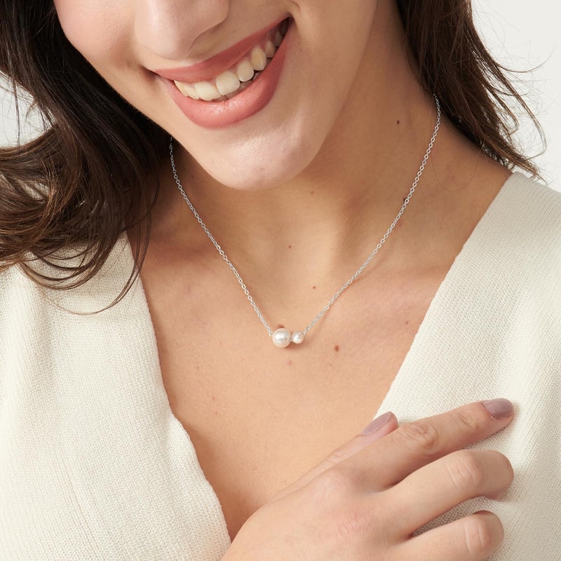 PRTGL Store Pearl Necklace: 14K Gold-Plated/White Gold-plated Pearl Necklace for Women 16.5” + 2” - Image 3